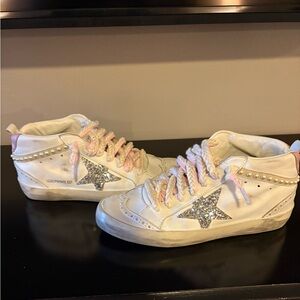 Golden Goose White Sneakers with Glitter Star and Pearl Details